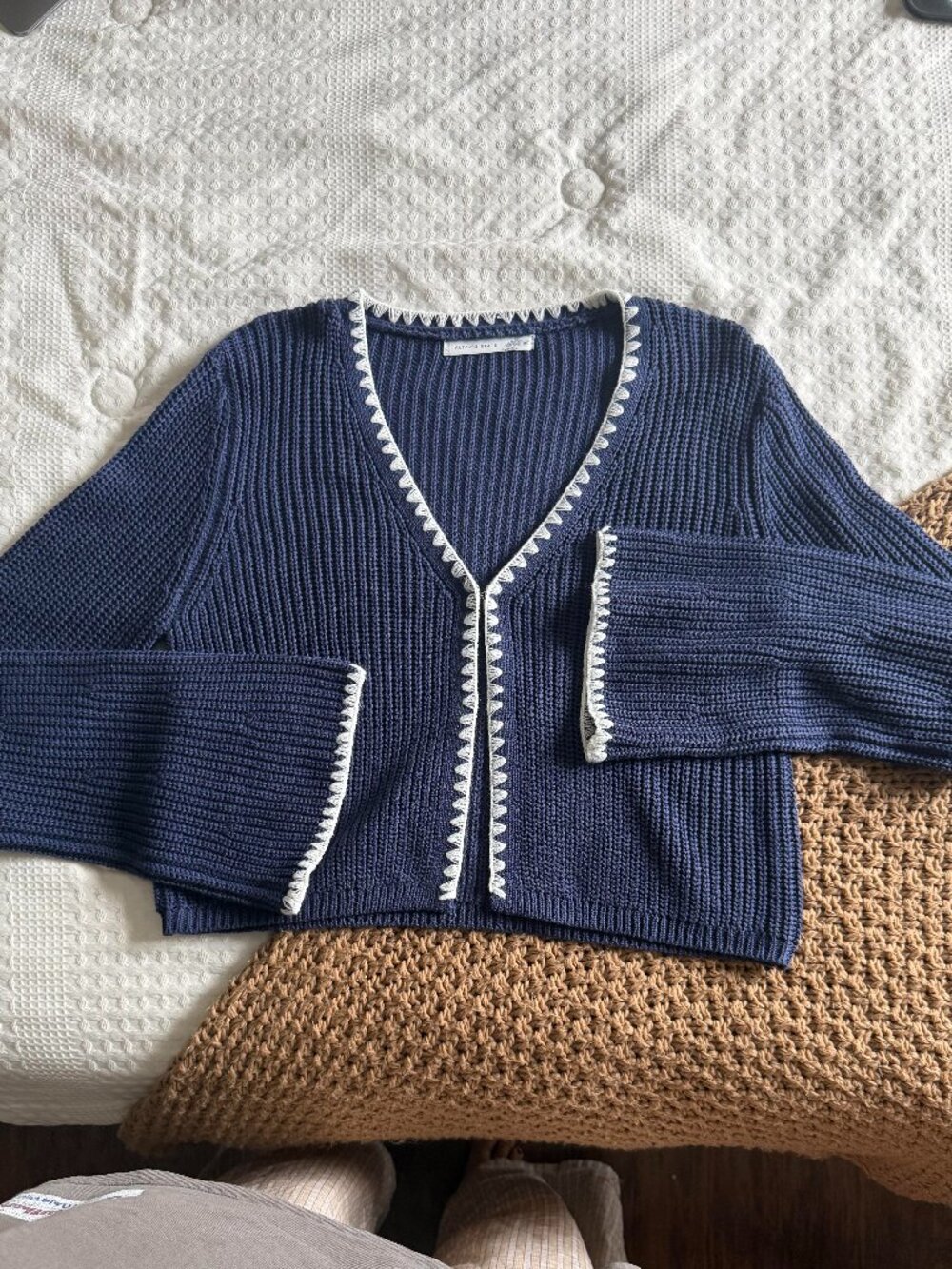 Navy blue bell sleeve sweater